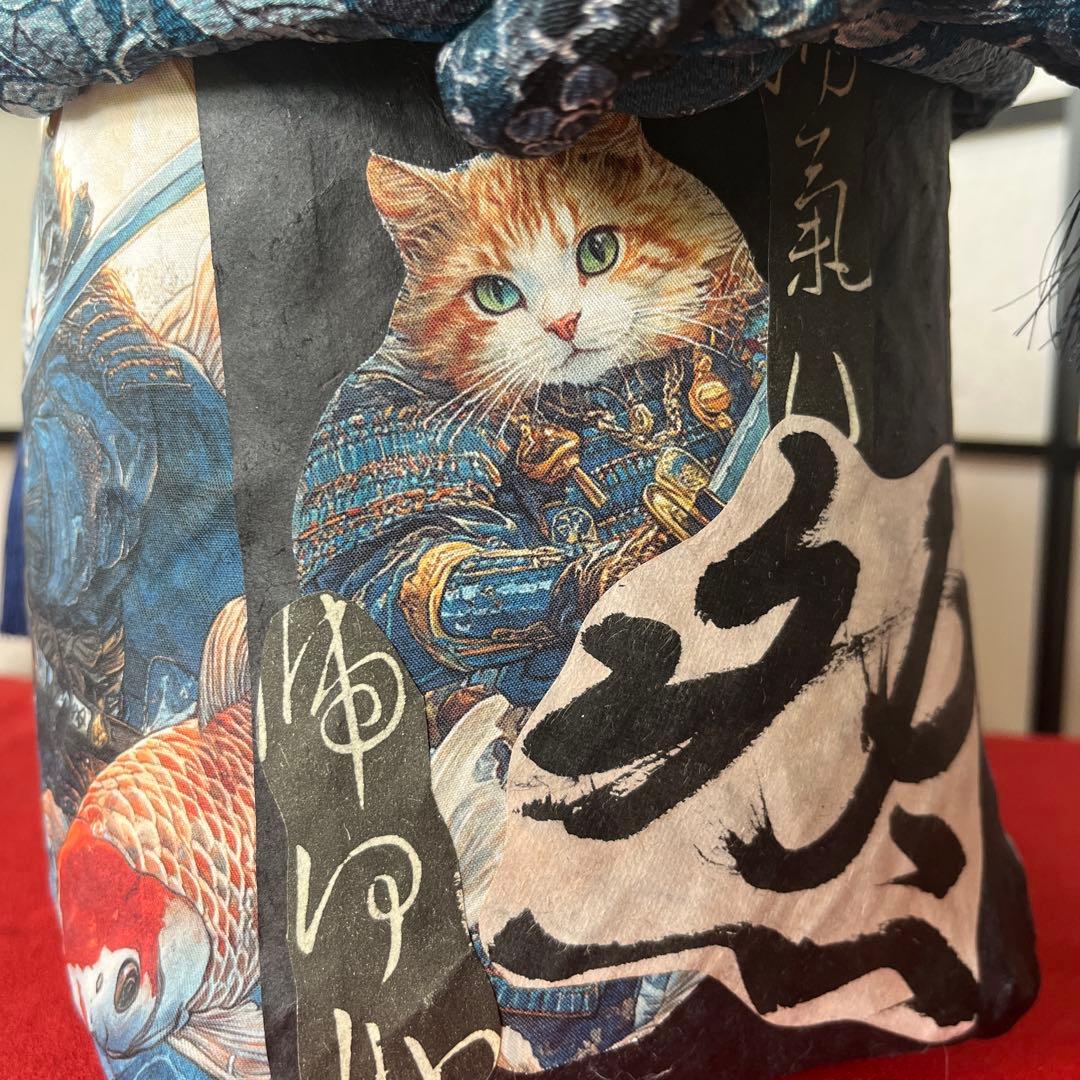 猫侍 一閑張り バッグ かごバッグ ハンドバッグ 和猫 茶トラ 中サイズ 和柄