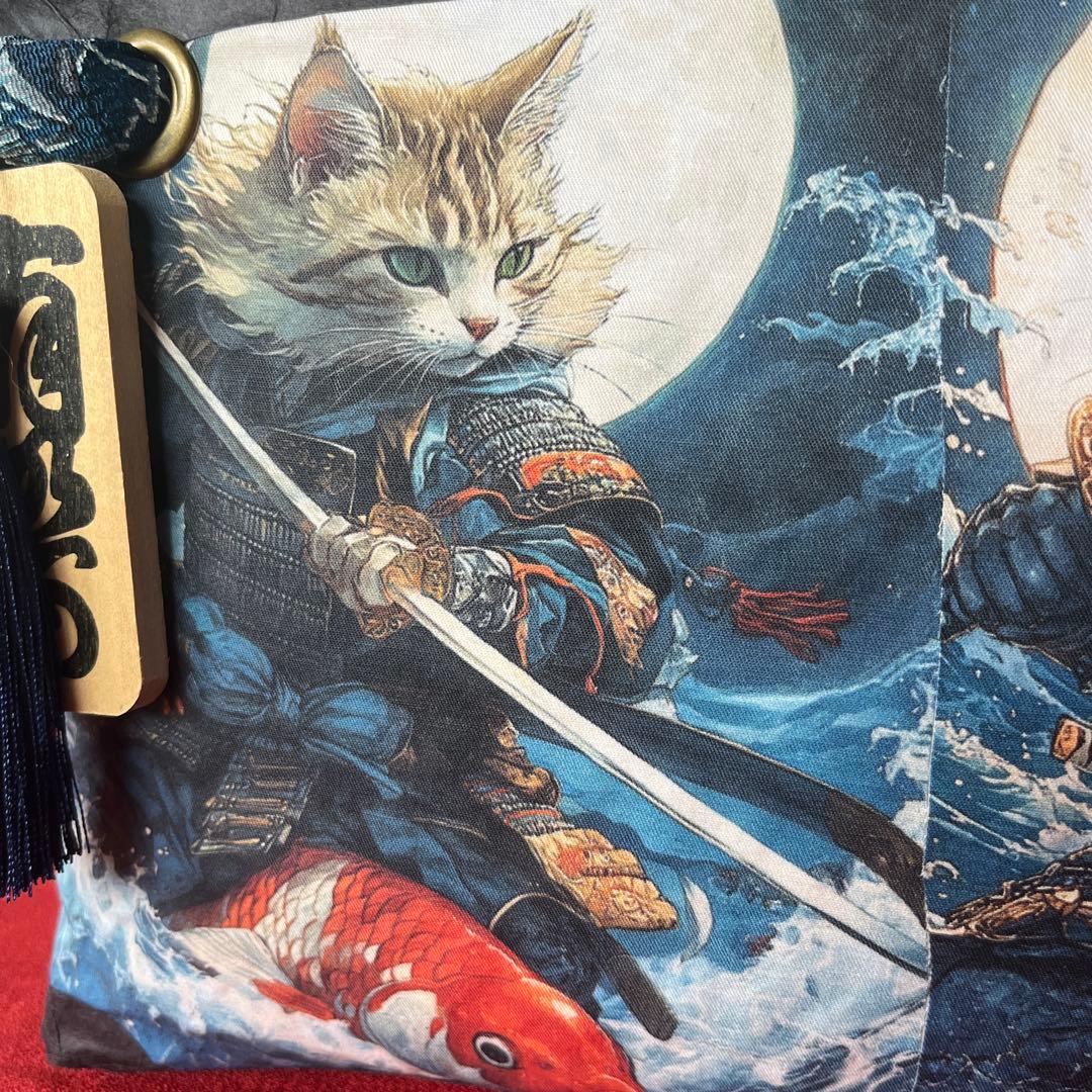 猫侍 一閑張り バッグ かごバッグ ハンドバッグ 和猫 茶トラ 中サイズ 和柄
