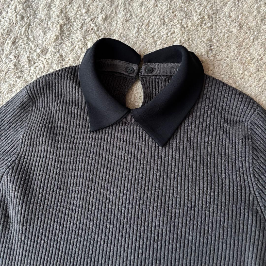 イエナ バイカラー 襟RIBホールガーメントプルオーバー　グレー　25AW