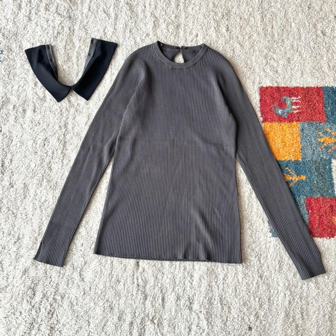 イエナ バイカラー 襟RIBホールガーメントプルオーバー　グレー　25AW