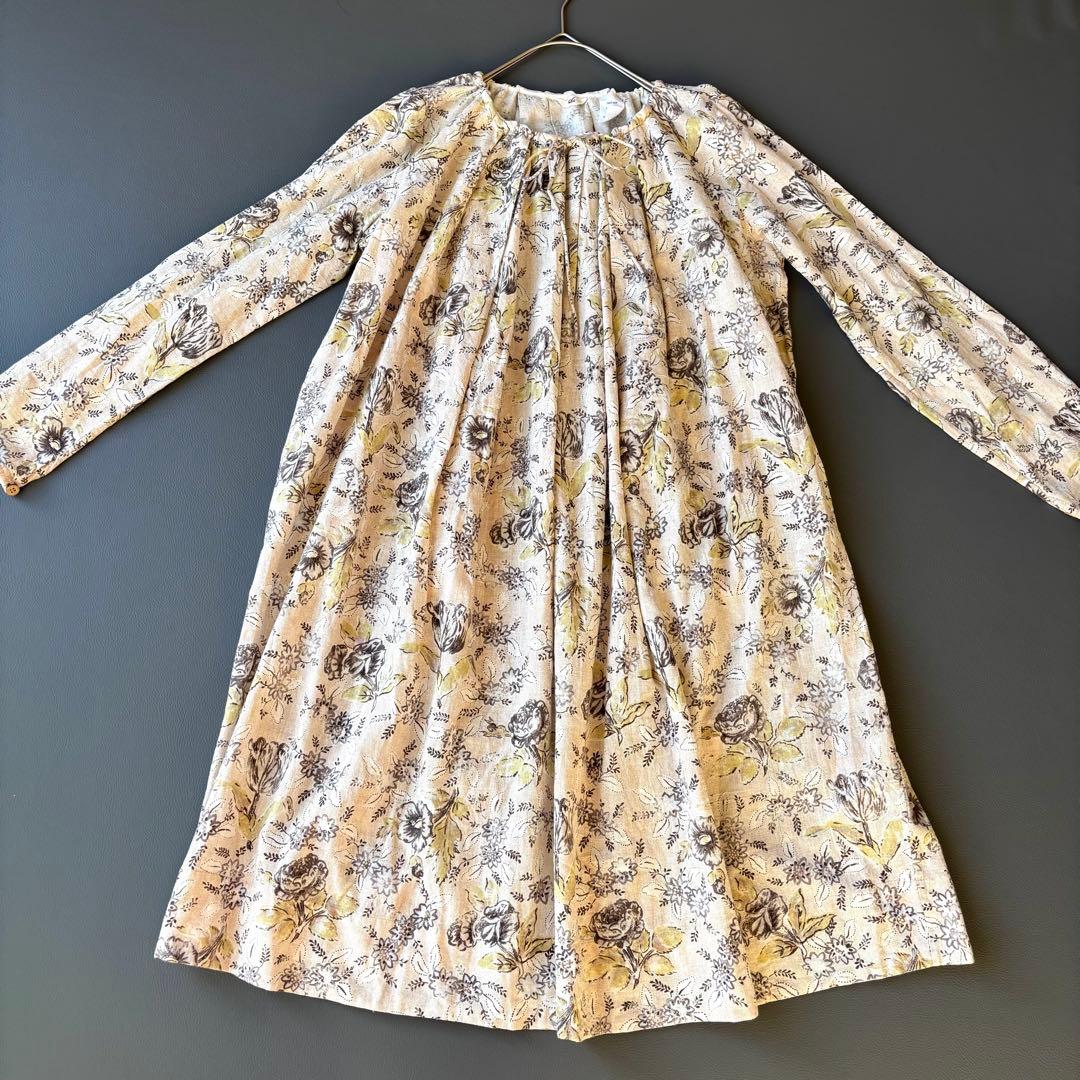 45R ギャザースモック　チュニック　ワンピース　カディコットン　花柄　リボン