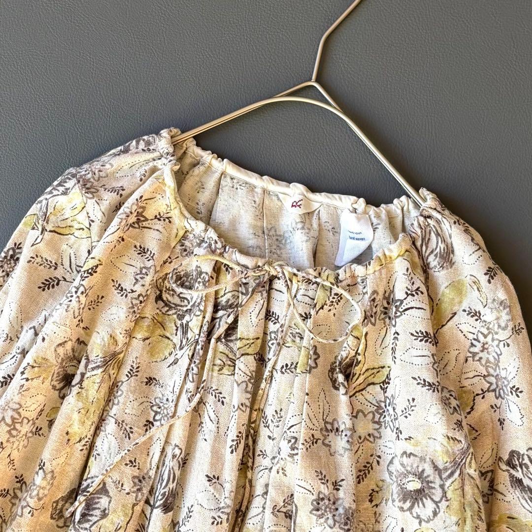 45R ギャザースモック　チュニック　ワンピース　カディコットン　花柄　リボン