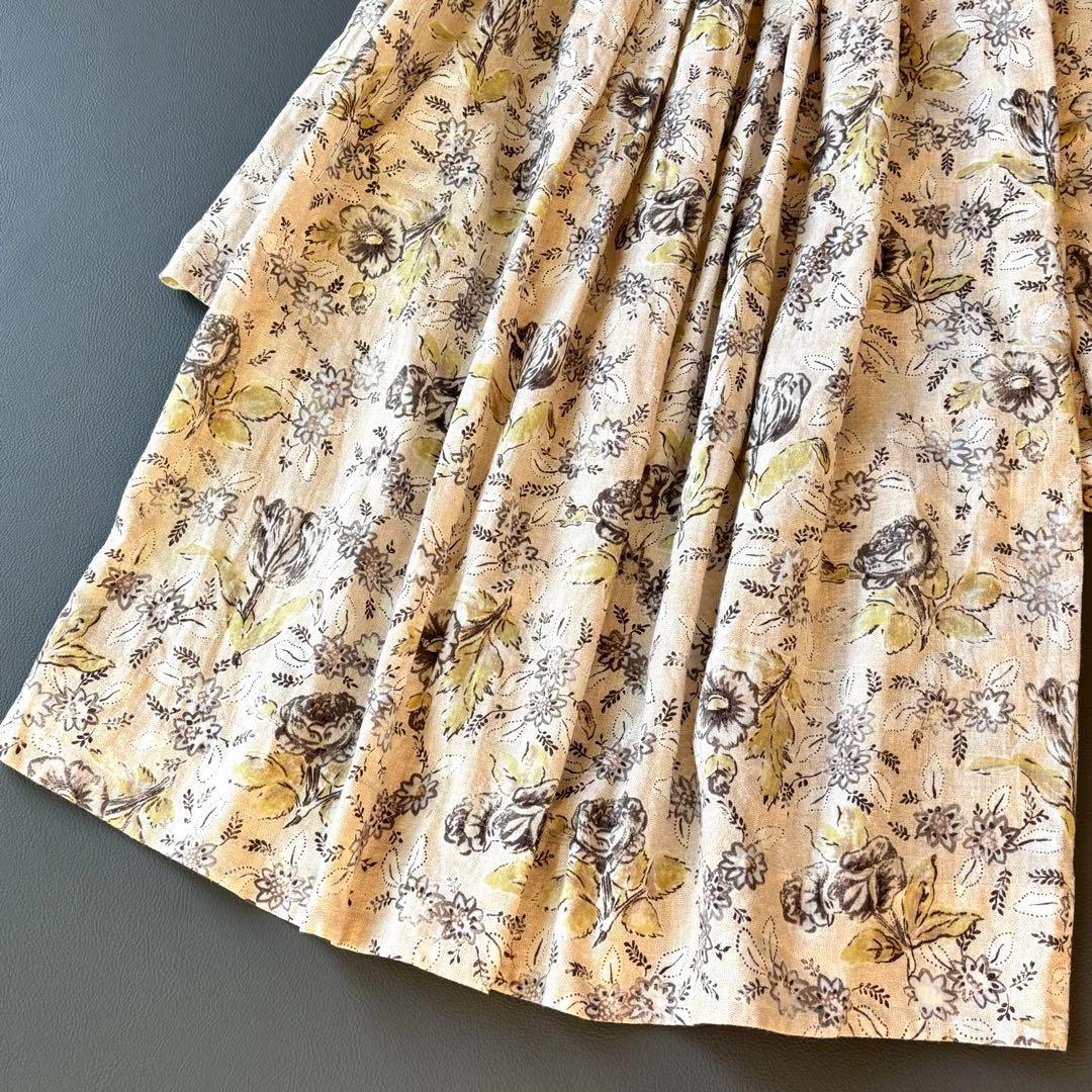 45R ギャザースモック　チュニック　ワンピース　カディコットン　花柄　リボン