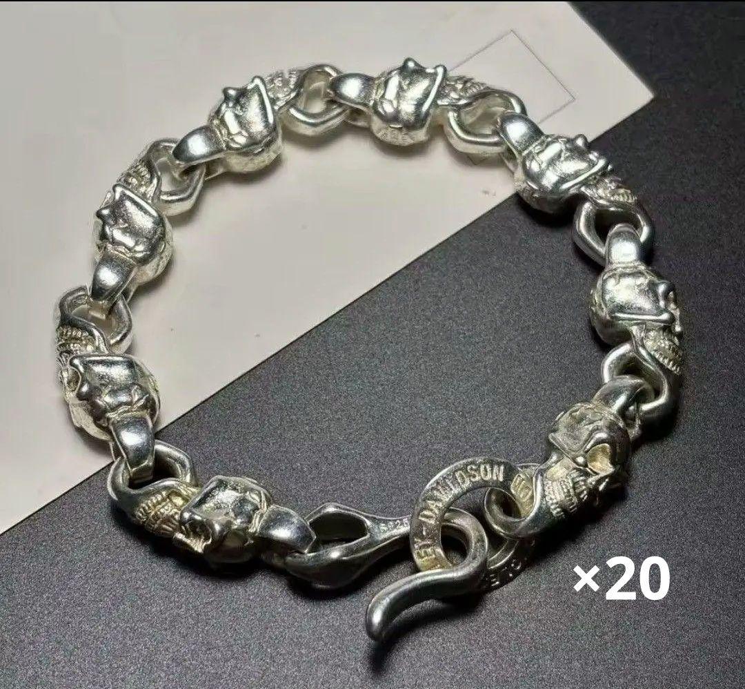 新品スカルチェーンブレスレット髑髏検索用S925刻印ガボールハーレーバイカーに