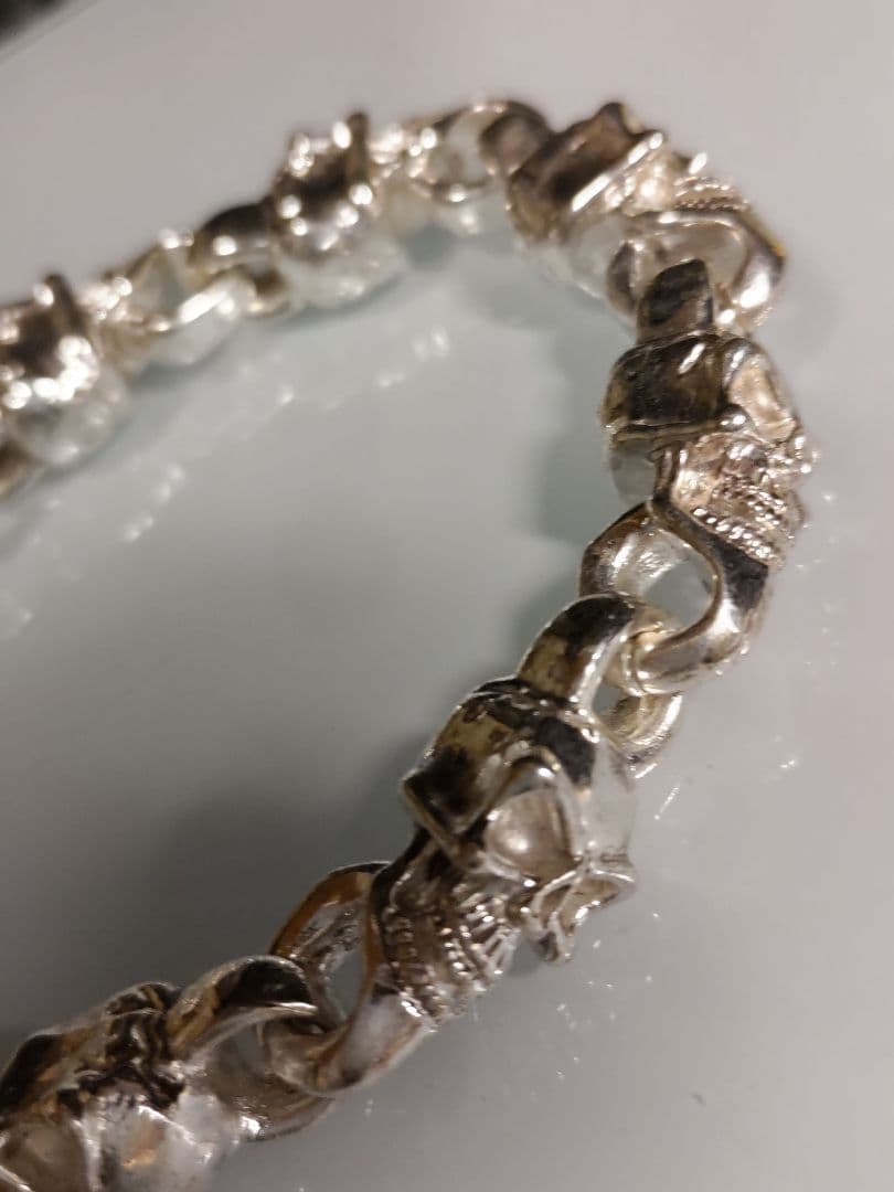 新品スカルチェーンブレスレット髑髏検索用S925刻印ガボールハーレーバイカーに