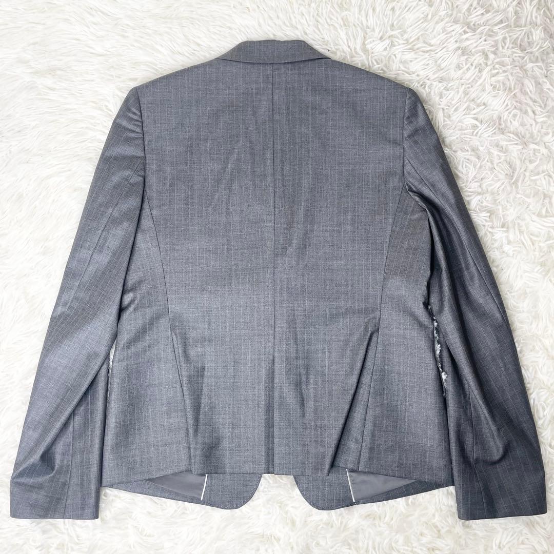 【美品】23区 パンツスーツ グレーストライプ 上XL下L