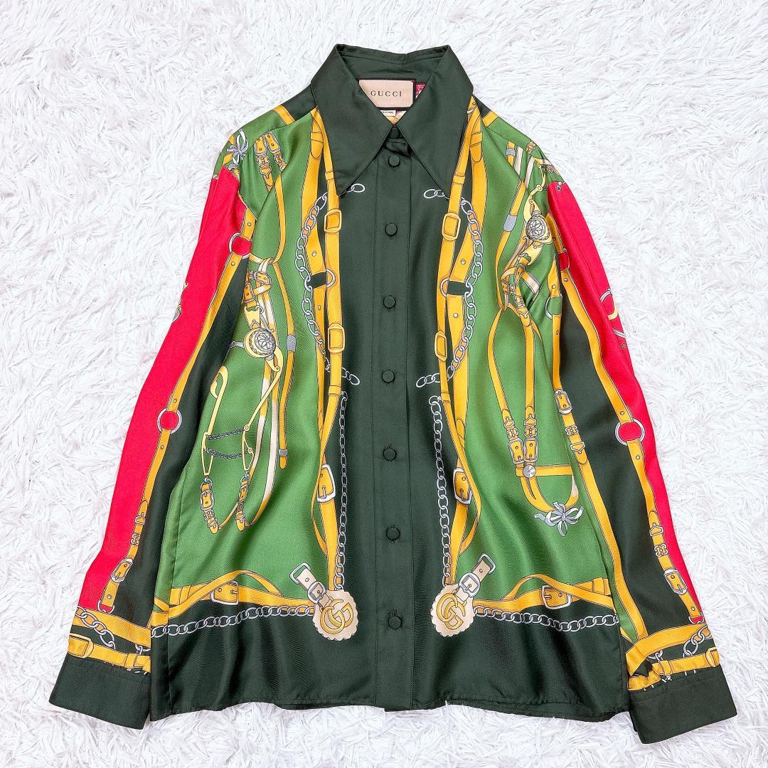 希少モデル【極美品】グッチ 総柄シルクシャツ GGマーモント 大きいサイズ 現行