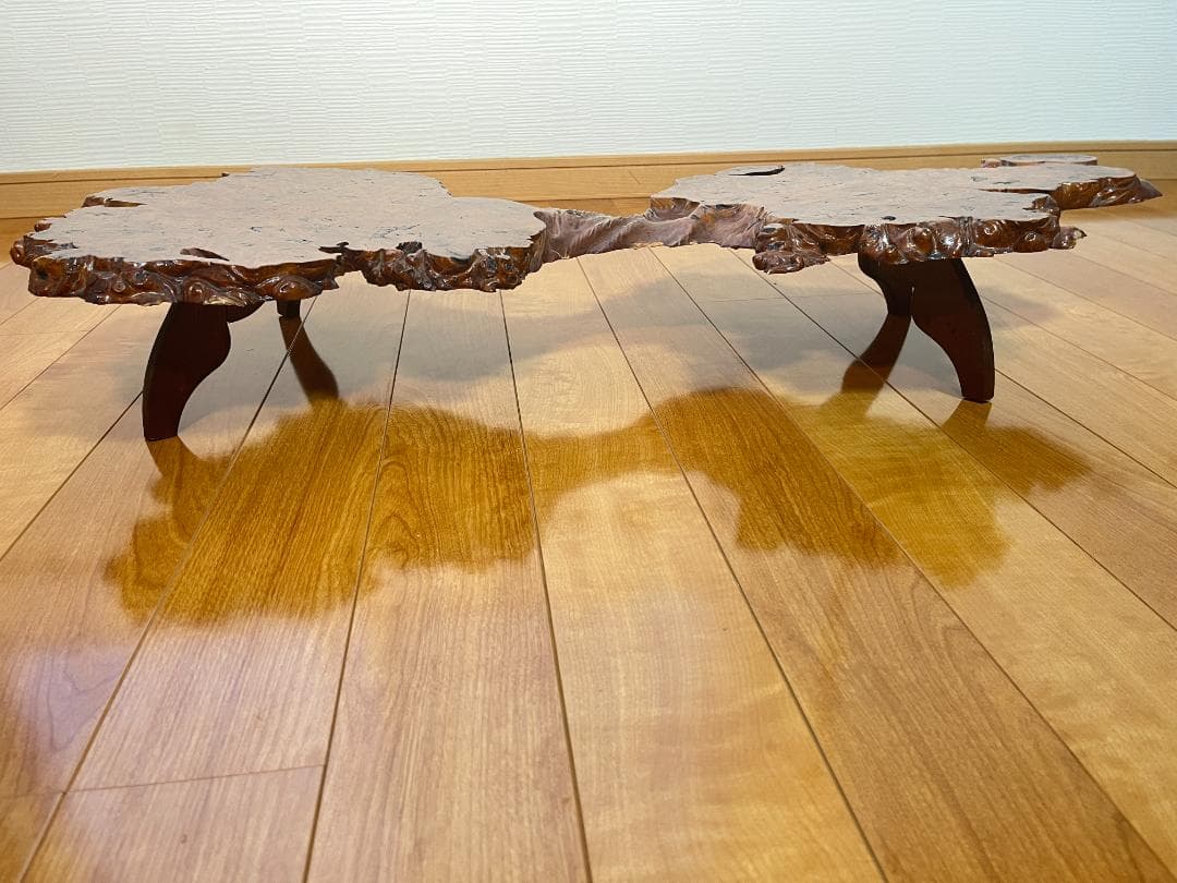 【天然一枚板】飾り台 盆栽台 花瓶台 座卓 足付き 大型 希少【光沢仕上げ】