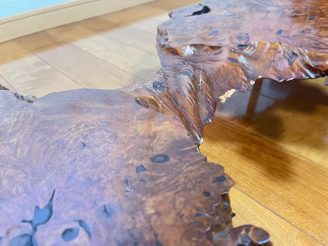 【天然一枚板】飾り台 盆栽台 花瓶台 座卓 足付き 大型 希少【光沢仕上げ】