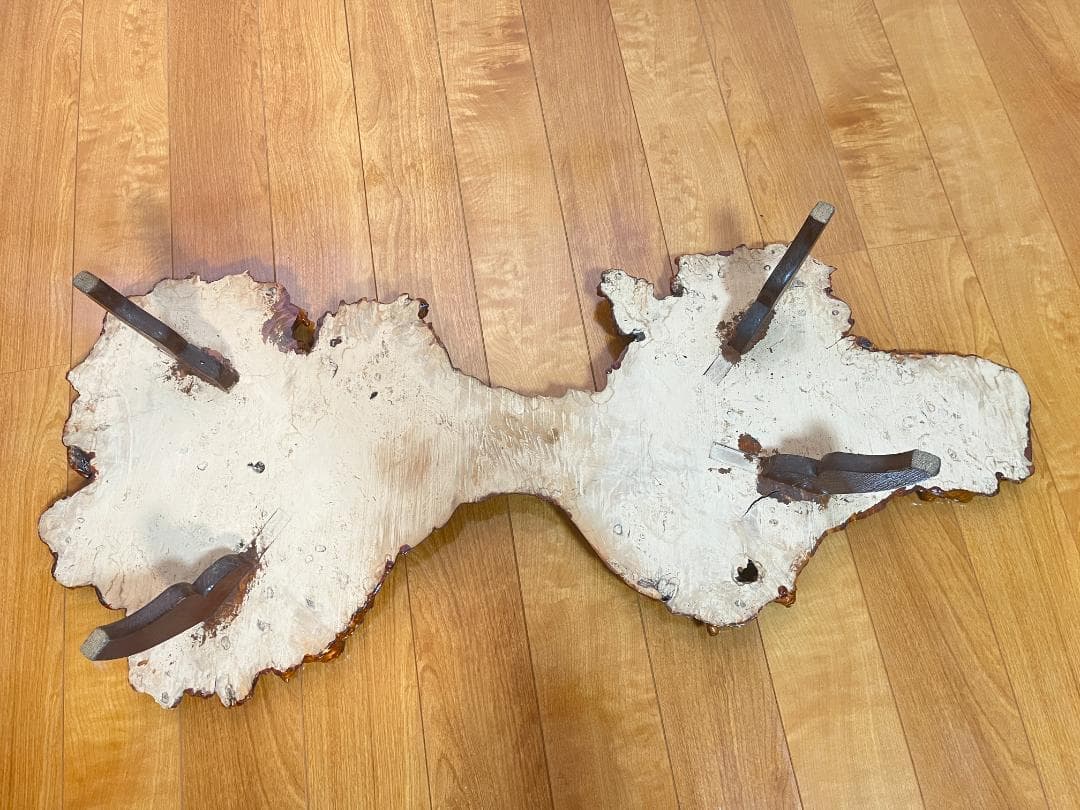 【天然一枚板】飾り台 盆栽台 花瓶台 座卓 足付き 大型 希少【光沢仕上げ】