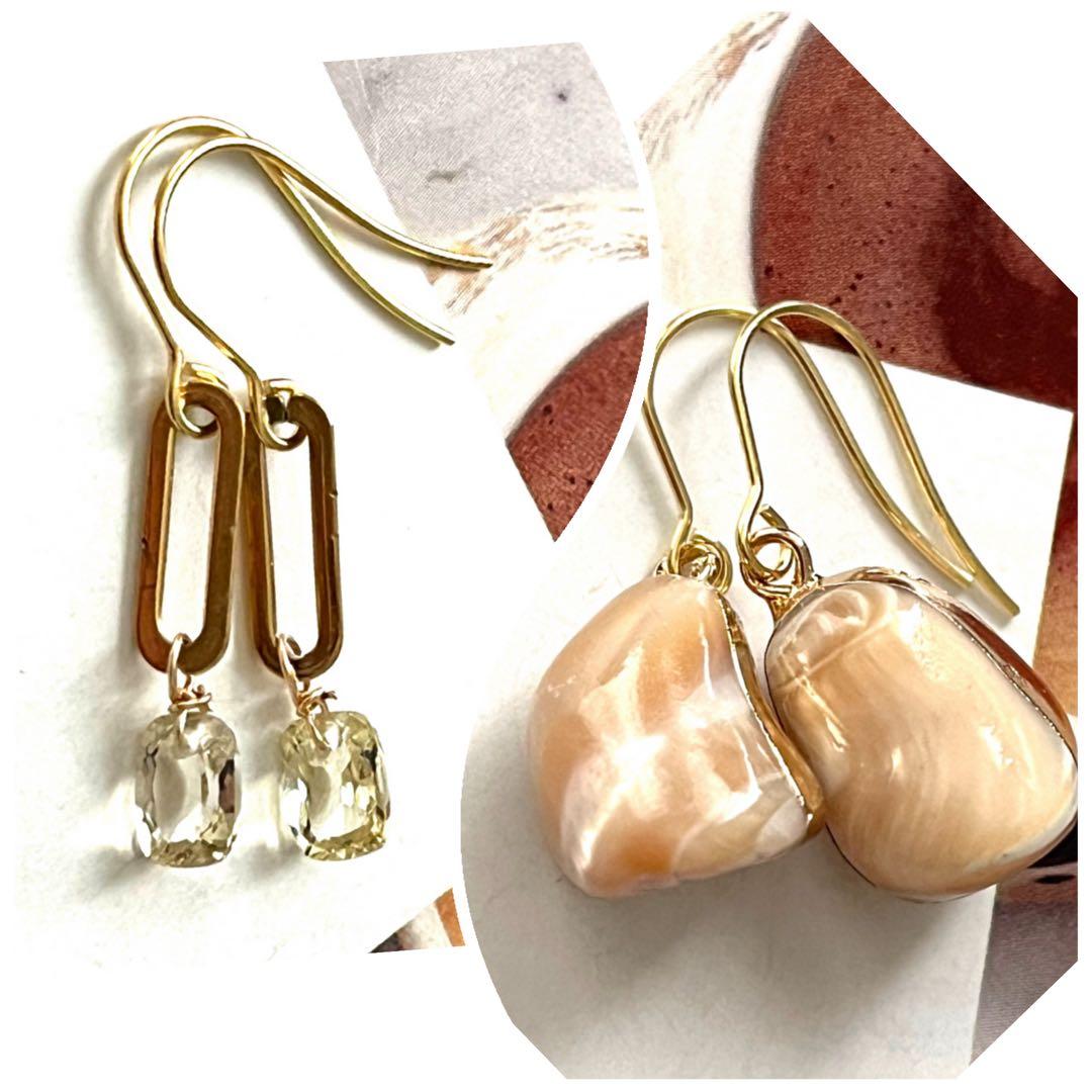 あいす☺︎ 1点作品☆ スクエア型枠ケシパールピアス