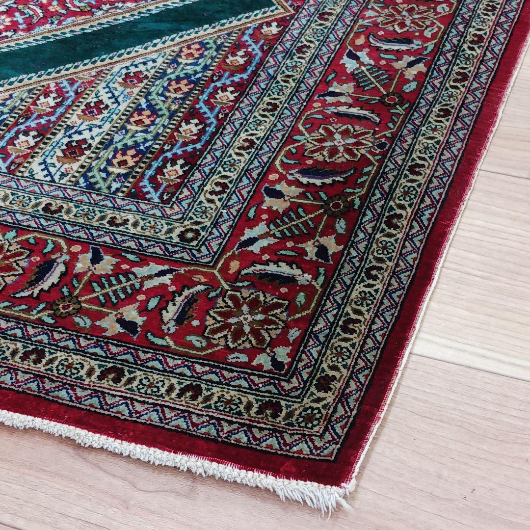 Y3261 高級ペルシャ絨毯 クム産 シルク100% 手織り 工房サイン