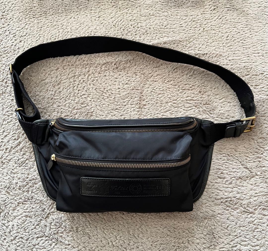 【美品】フェリージ Felisi 799/10黒ボディバッグ .ウエストバック