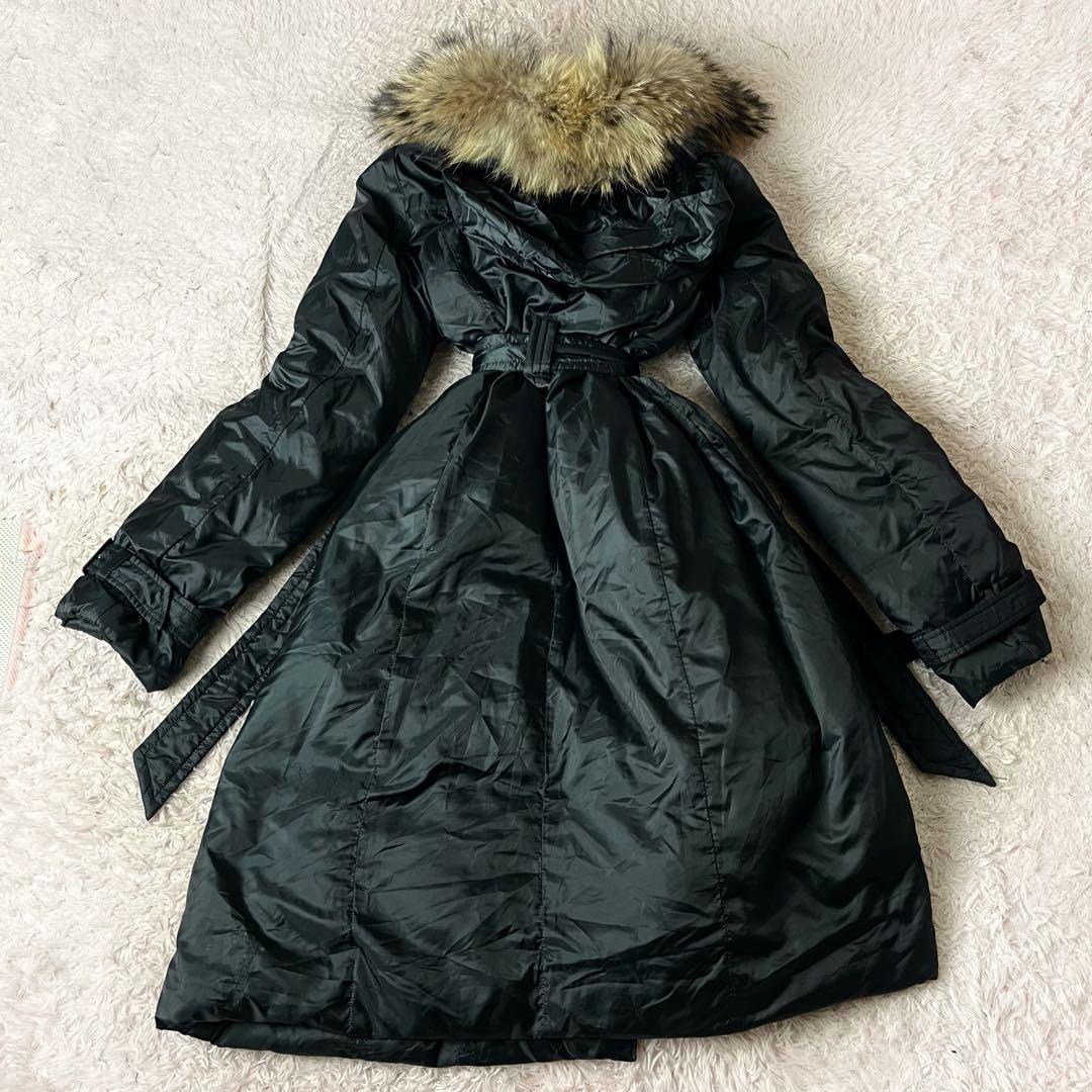 ✖︎ セオリー ダウンコート ロング ラクーンファー ベルト 黒 ブラック L