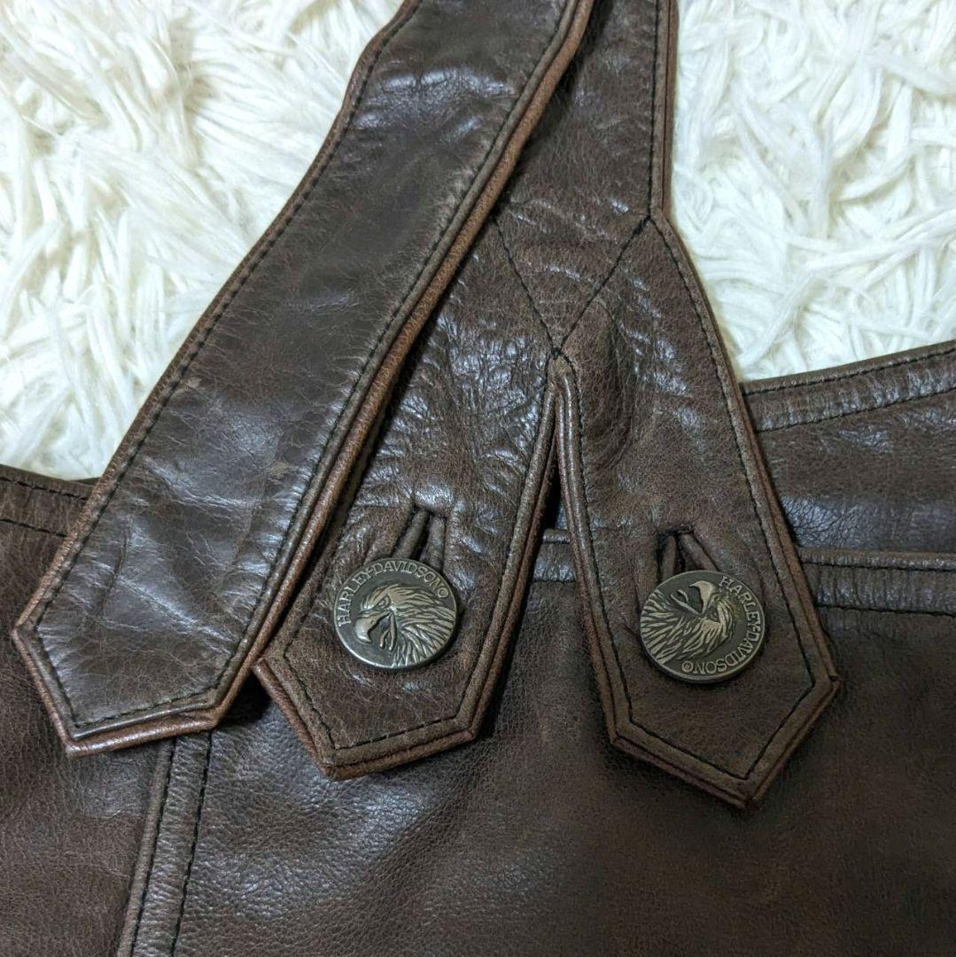絶賛断捨離テン ハーレーダビッドソン オーバーオール 本革 ダークブラウン