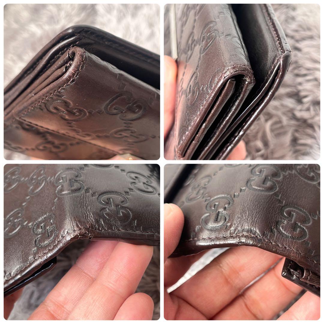 美品✨GUCCI シマ　ロゴプレート　ダークブラウン　メンズ　レディース　長財布