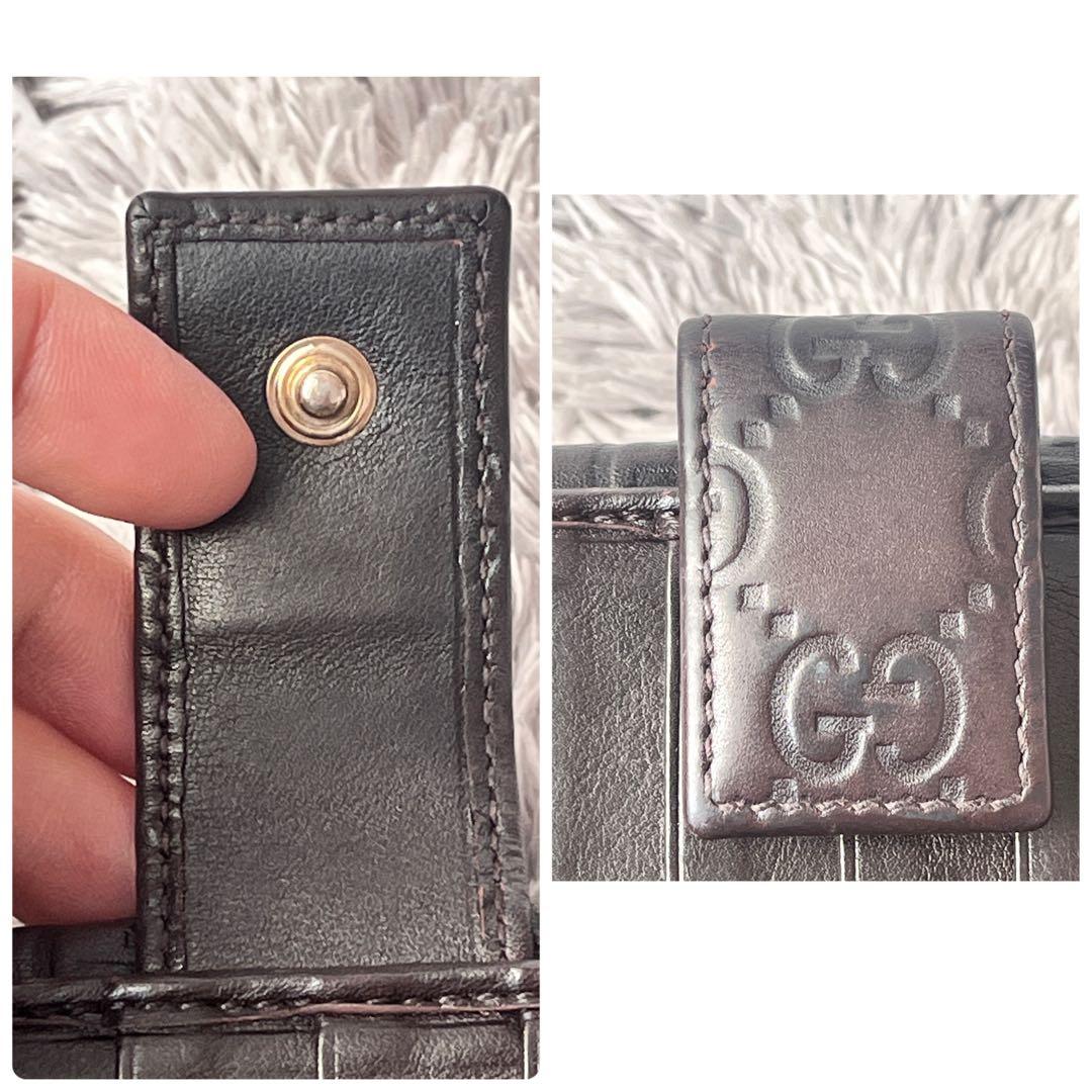 美品✨GUCCI シマ　ロゴプレート　ダークブラウン　メンズ　レディース　長財布