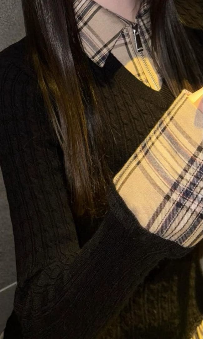 randy カービーニットチェックドッキングワンピース　ページュ