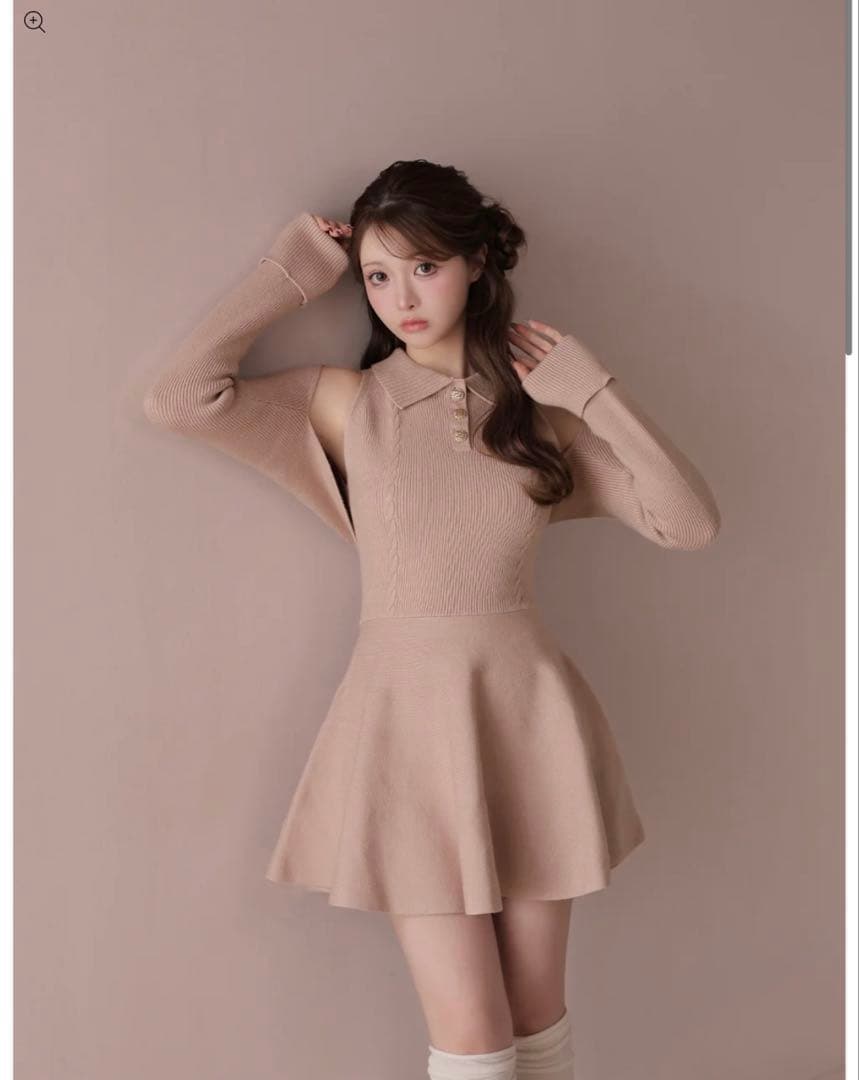 m me eme ポロカラーケーブルニットアンサンブルワンピース エムミーエメ