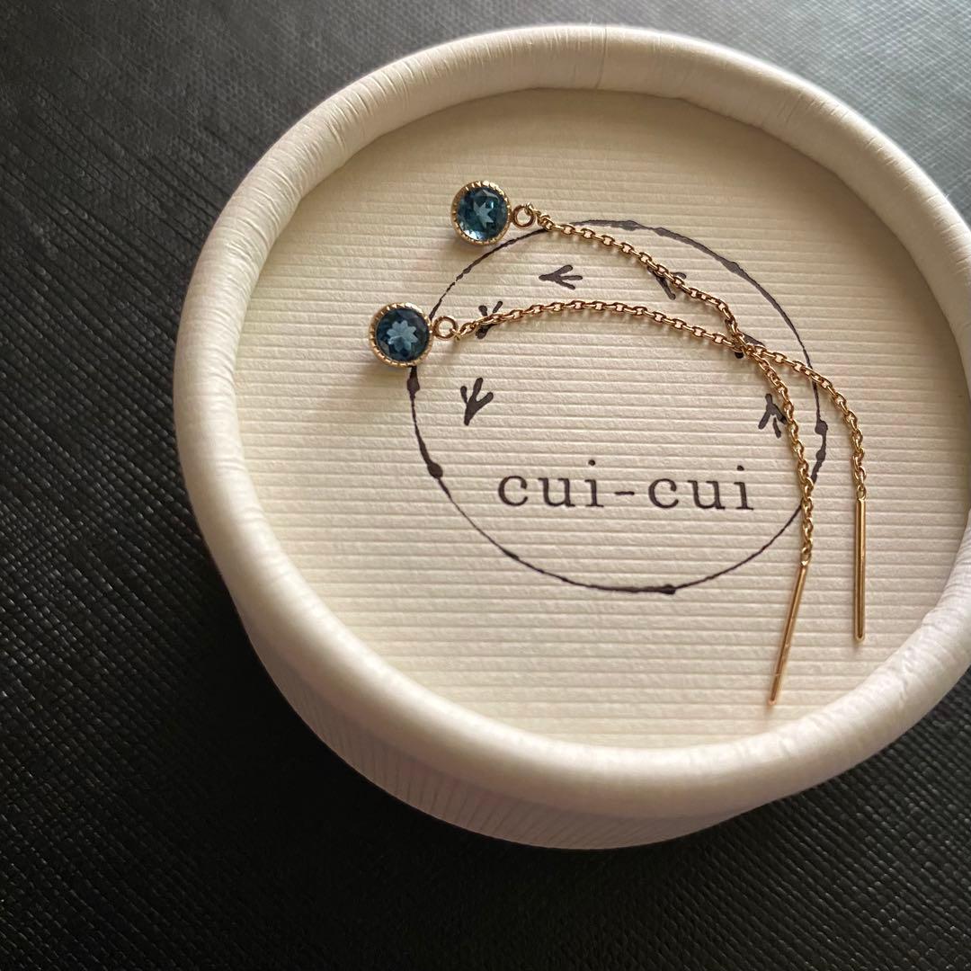 cui-cui K10 ロンドンブルートパーズ ロングピアス アメリカンピアス