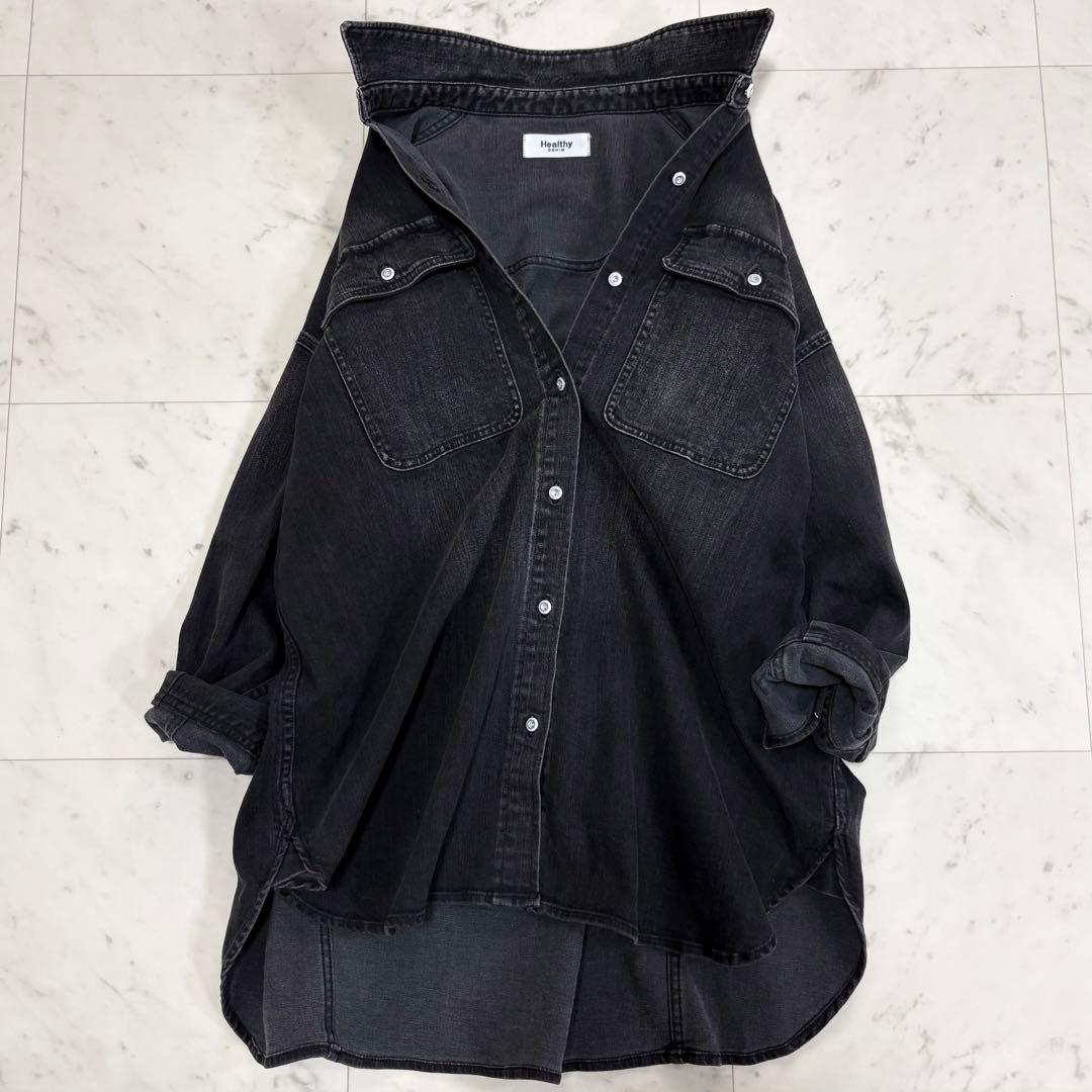 美品✨ヘルシーデニム　アーモンド　デニムシャツ　オーバーシルエット　ブラック