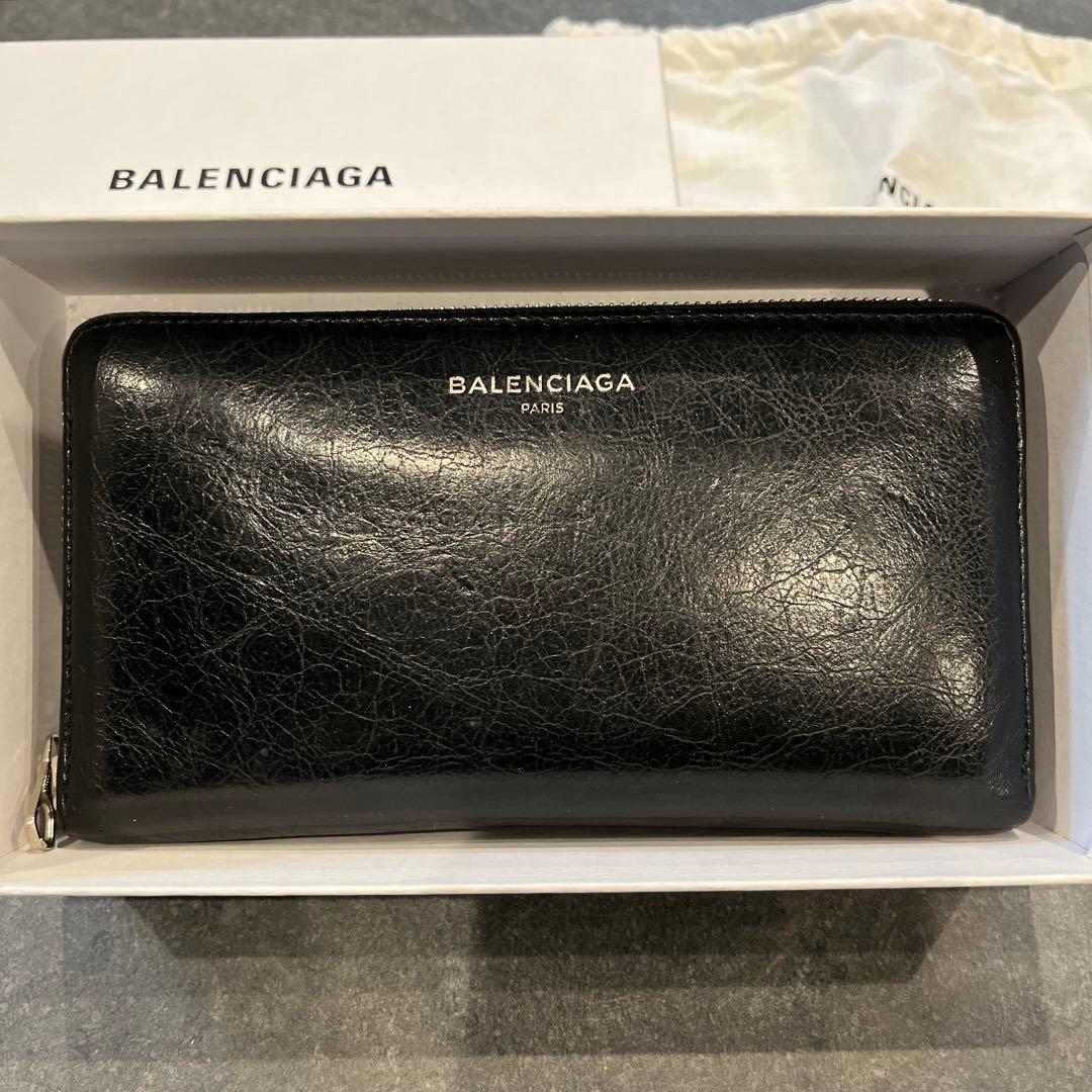 ろい　BALENCIAGA PARIS ブラックレザー 長財布メンズ
