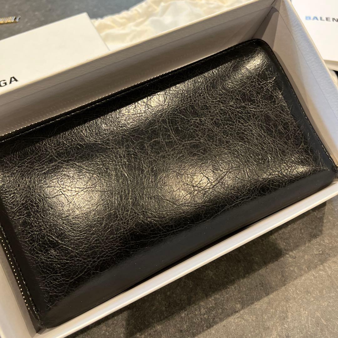 ろい　BALENCIAGA PARIS ブラックレザー 長財布メンズ