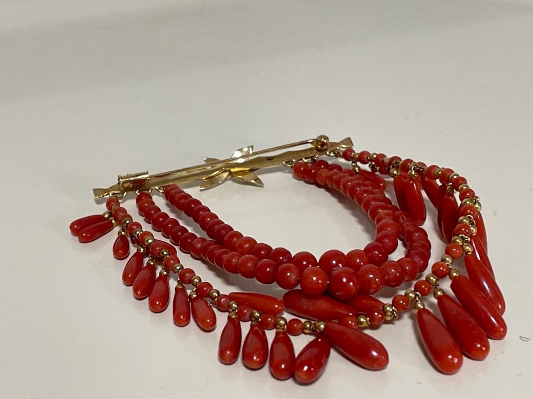 K18 赤サンゴ 珊瑚 ブローチ 飾り