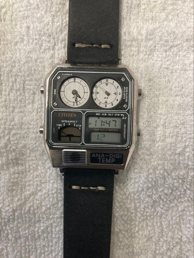 シチズン　アナデジテンプ　社外革ベルト