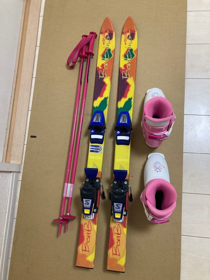 サロモン　キッズ用　スキー板100cm ブーツ19cm ストック80cm セット