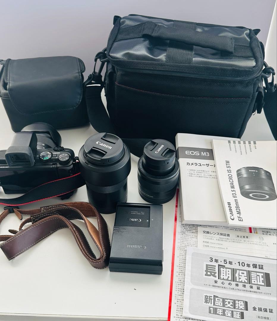 Canon EOS M3 収納ケースセット、望遠レンズ、単焦点レンズ付き