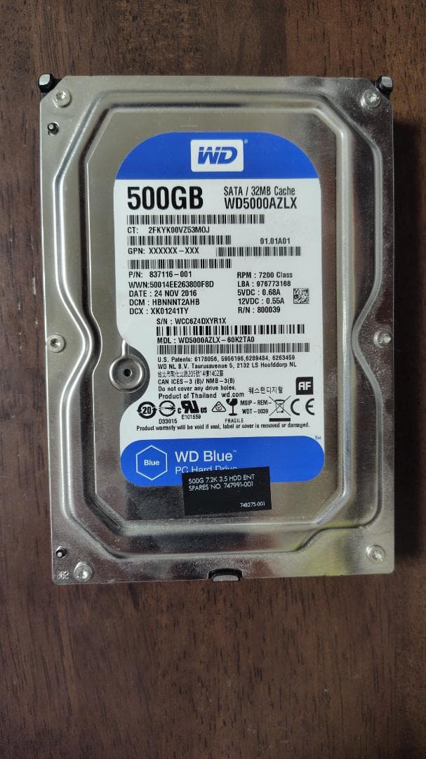 外付けハードディスク・ドライブ WD Blue 500GB HDD WD5000AZLX