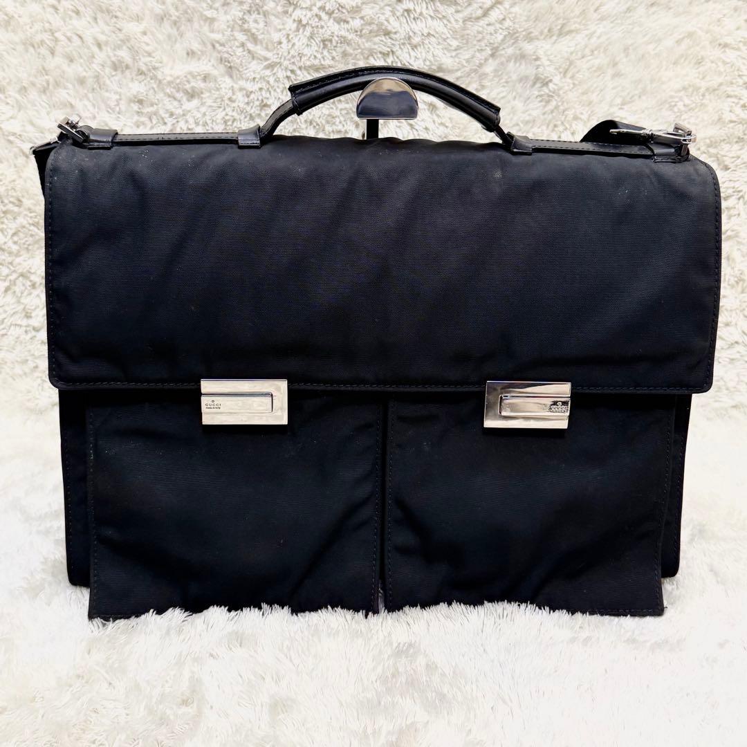 グッチ ナイロン ビジネスバッグ 大容量 A4可能 2way レザー ブラック