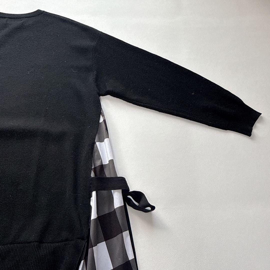 りさ様！！！！！ オブリ　ニットドッキングワンピース　　チェック柄　黒　リボン