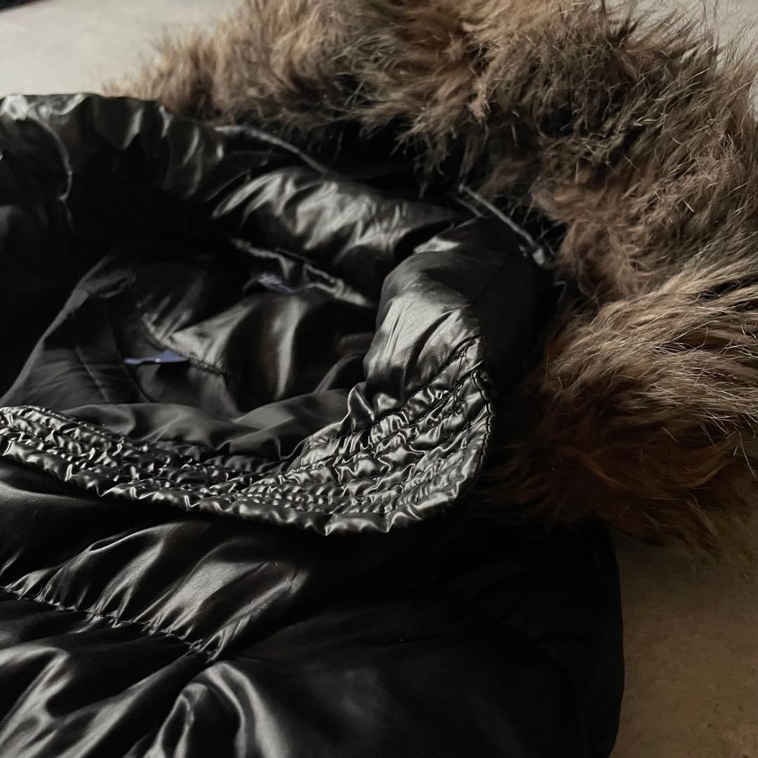 00s GAP ダウンジャケット ファー 黒 光沢 Y2K 平成ギャル お兄系