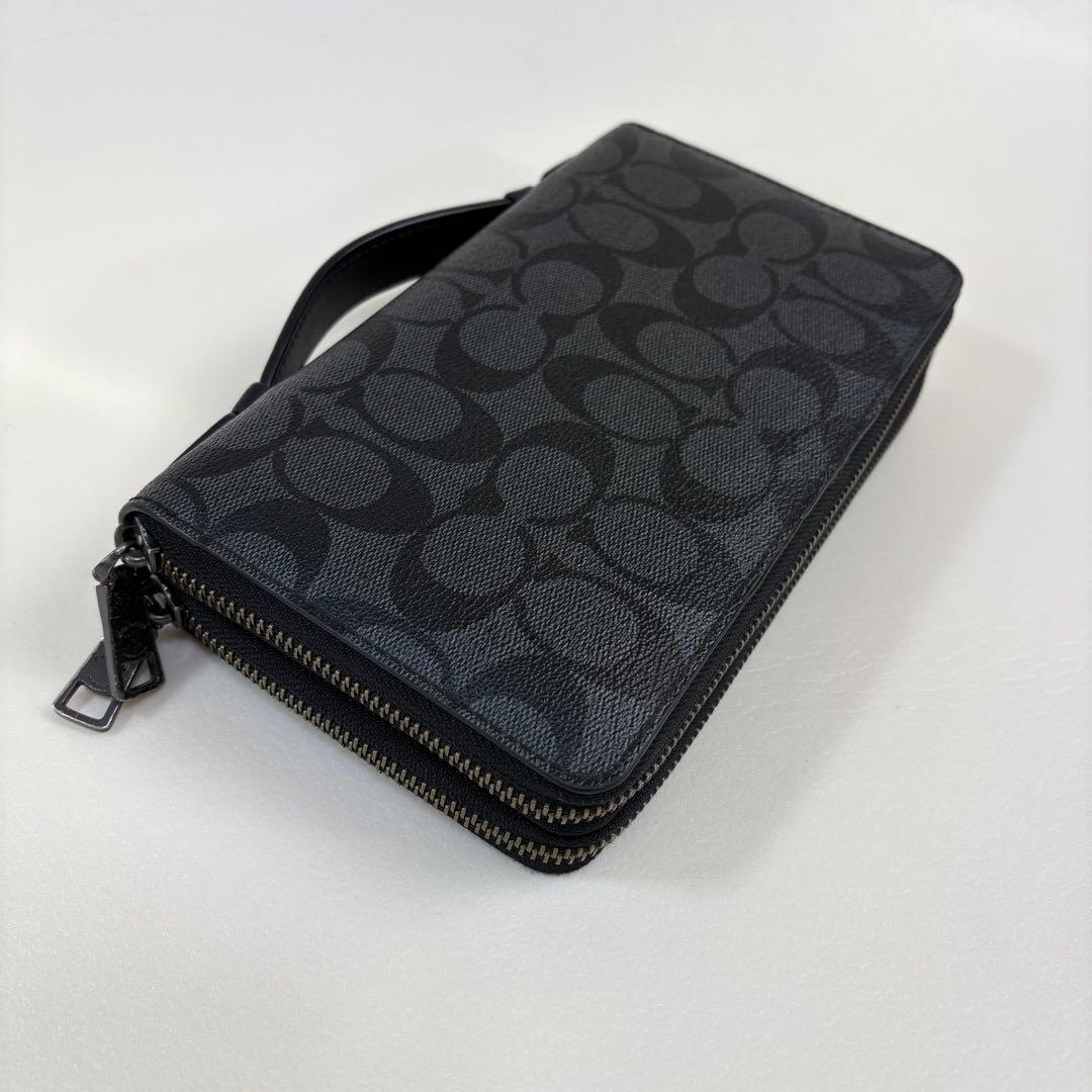 【美品】COACH 長財布　オーガナイザー　ダブルジップ シグネチャー ブラック