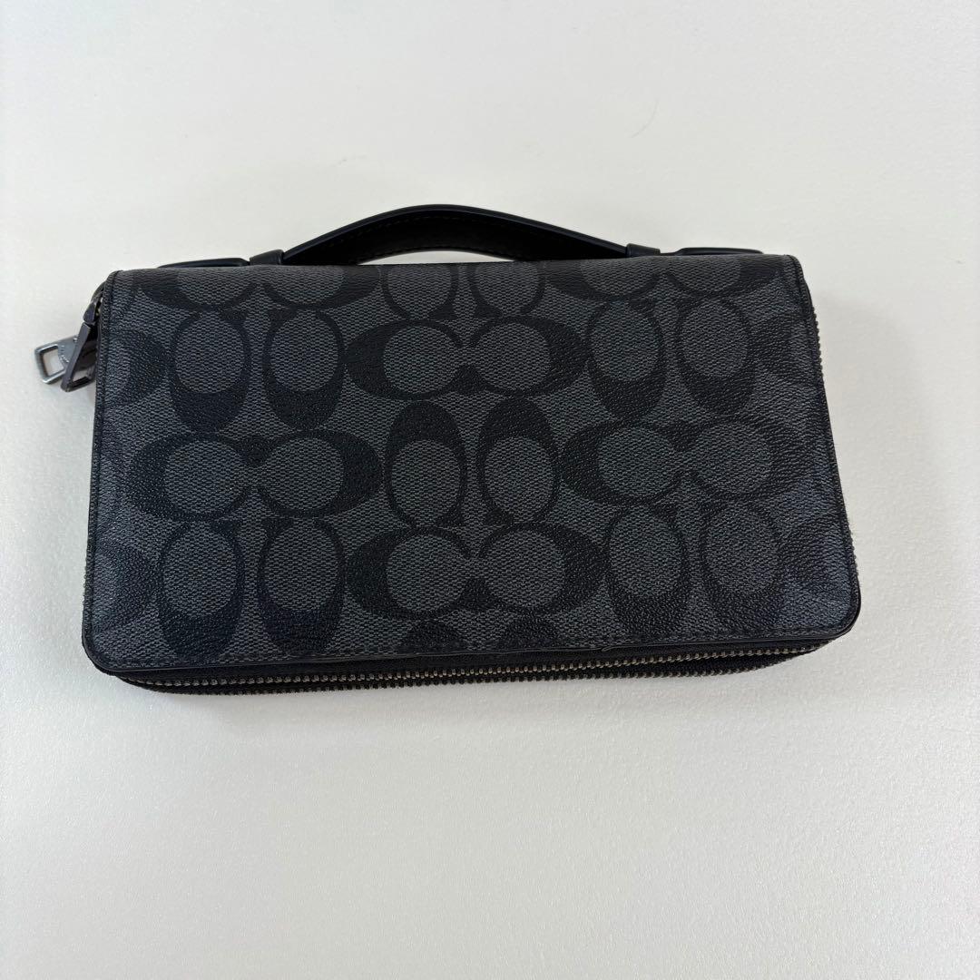 【美品】COACH 長財布　オーガナイザー　ダブルジップ シグネチャー ブラック