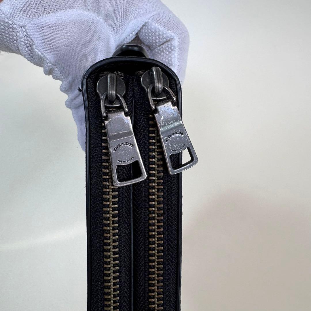 【美品】COACH 長財布　オーガナイザー　ダブルジップ シグネチャー ブラック