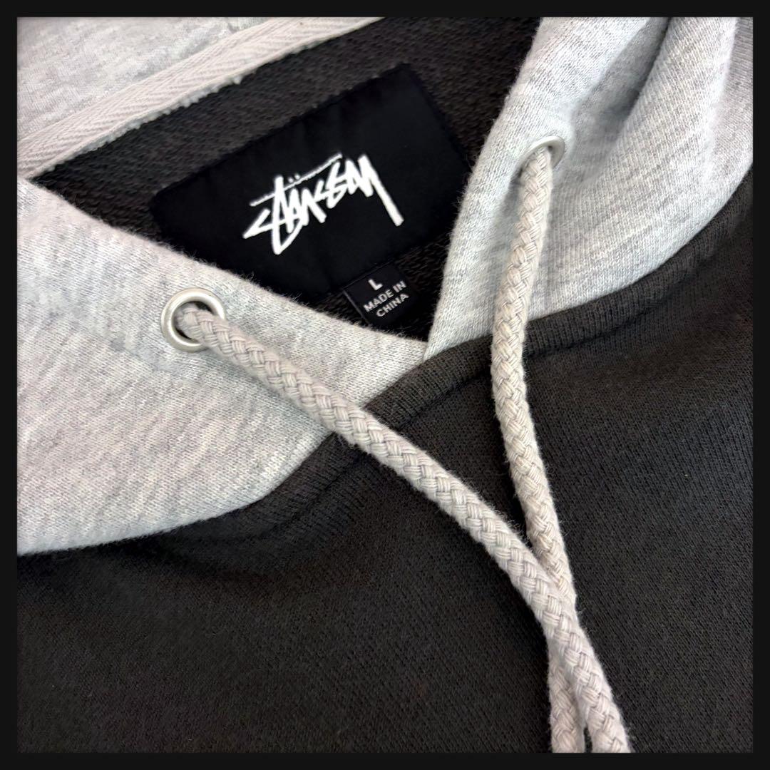 【即完売モデル】ステューシー バックロゴ パーカー バイカラー ブラック グレー