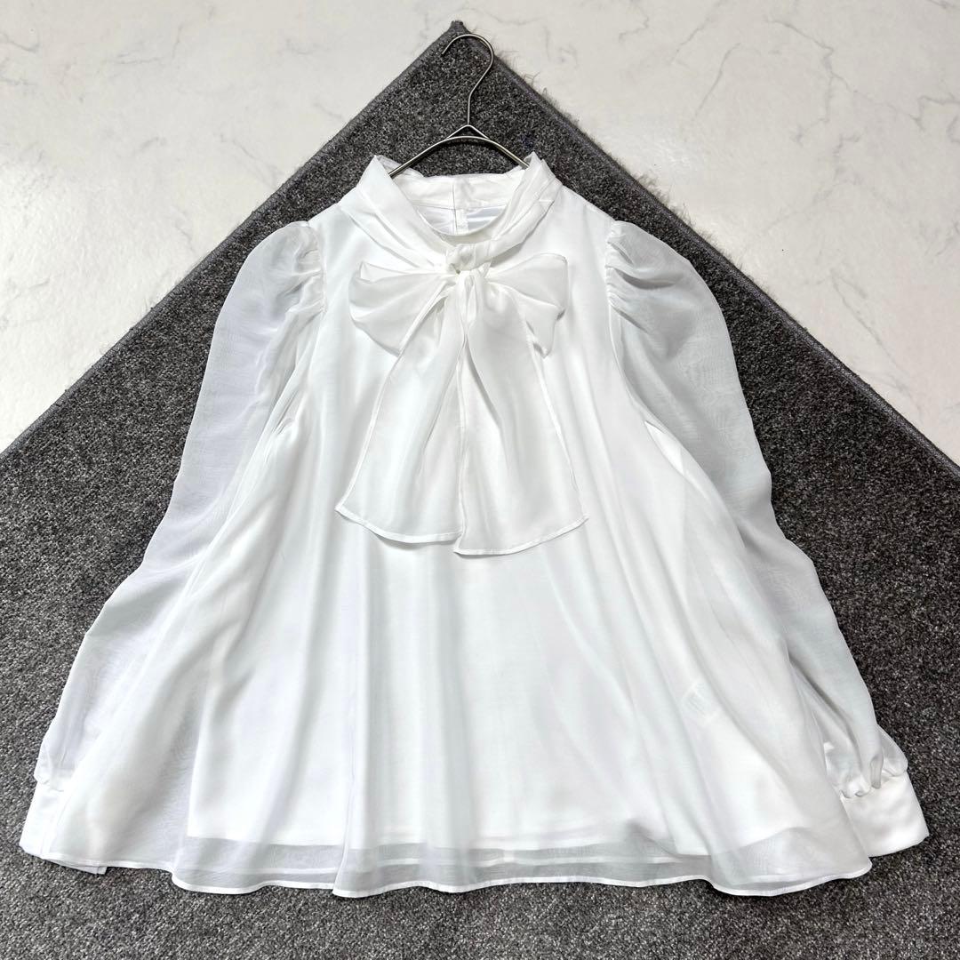 美品 セルフォード リボンブラウス フレア Aライン 白