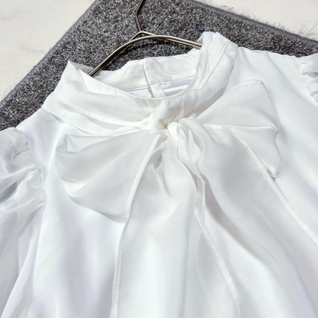 美品 セルフォード リボンブラウス フレア Aライン 白