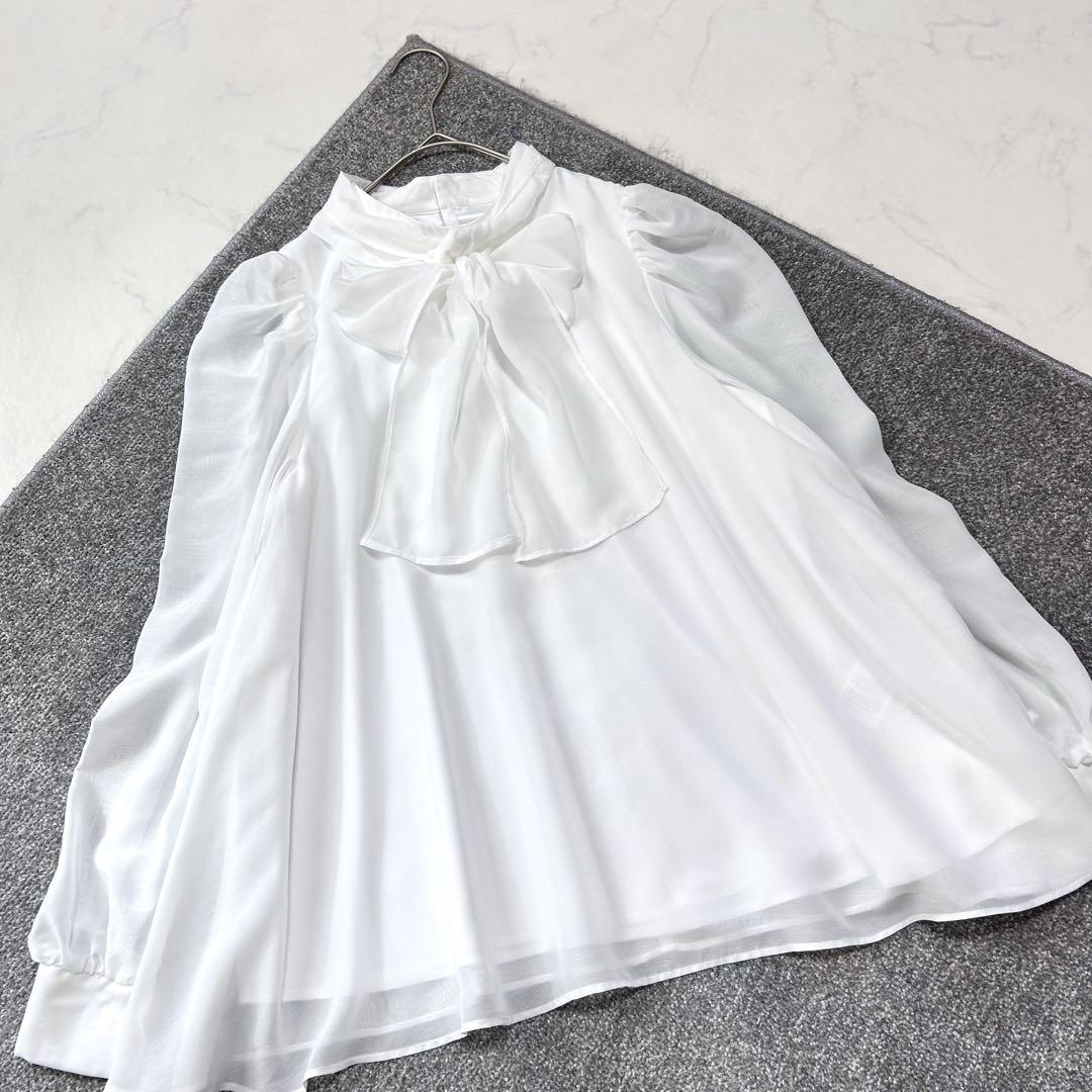 美品 セルフォード リボンブラウス フレア Aライン 白