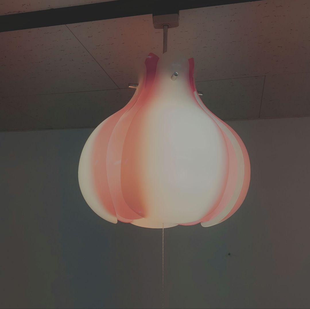 昭和レトロ チューリップライト ペンダントライト 2灯式蛍光灯 ピンク