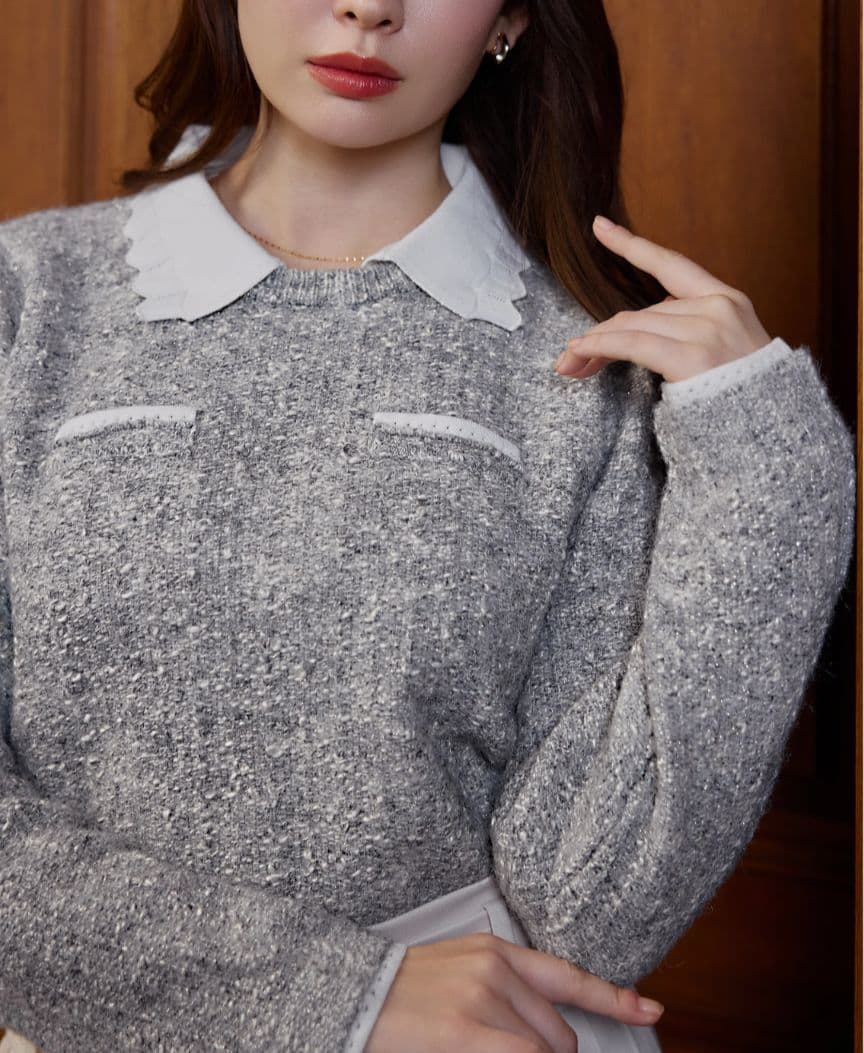 Herlipto　Petal-Edge Collar Knit Top