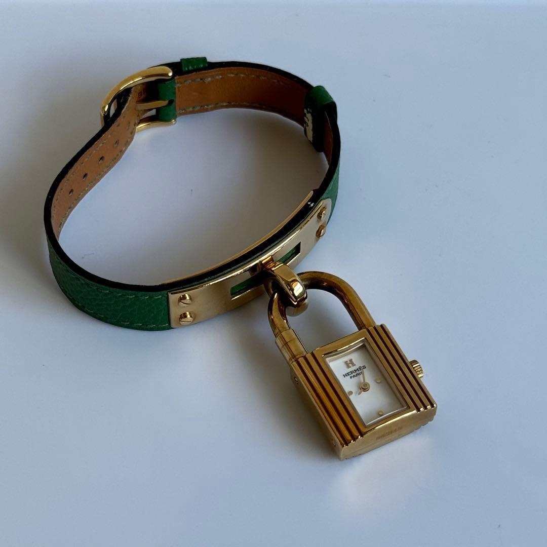 【期間限定セール】HERMES ケリーウォッチ 緑レザー ゴールド金具