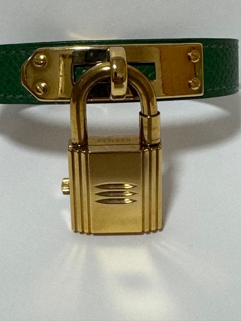 【期間限定セール】HERMES ケリーウォッチ 緑レザー ゴールド金具
