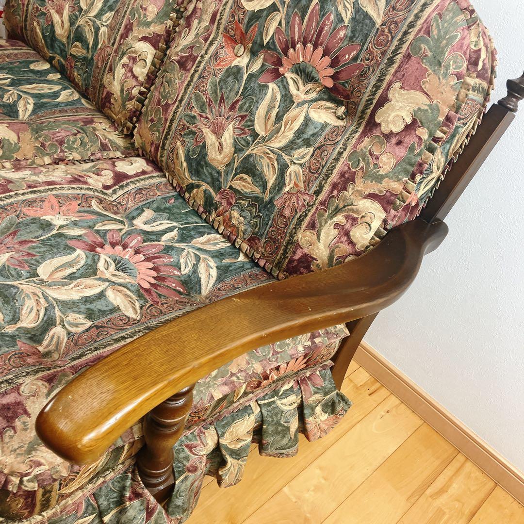 美品　飛騨産業　キツツキ　穂高　花柄　2人掛けソファ　2P、二人掛け　定価24万