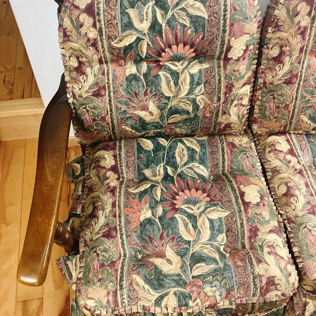 美品　飛騨産業　キツツキ　穂高　花柄　2人掛けソファ　2P、二人掛け　定価24万