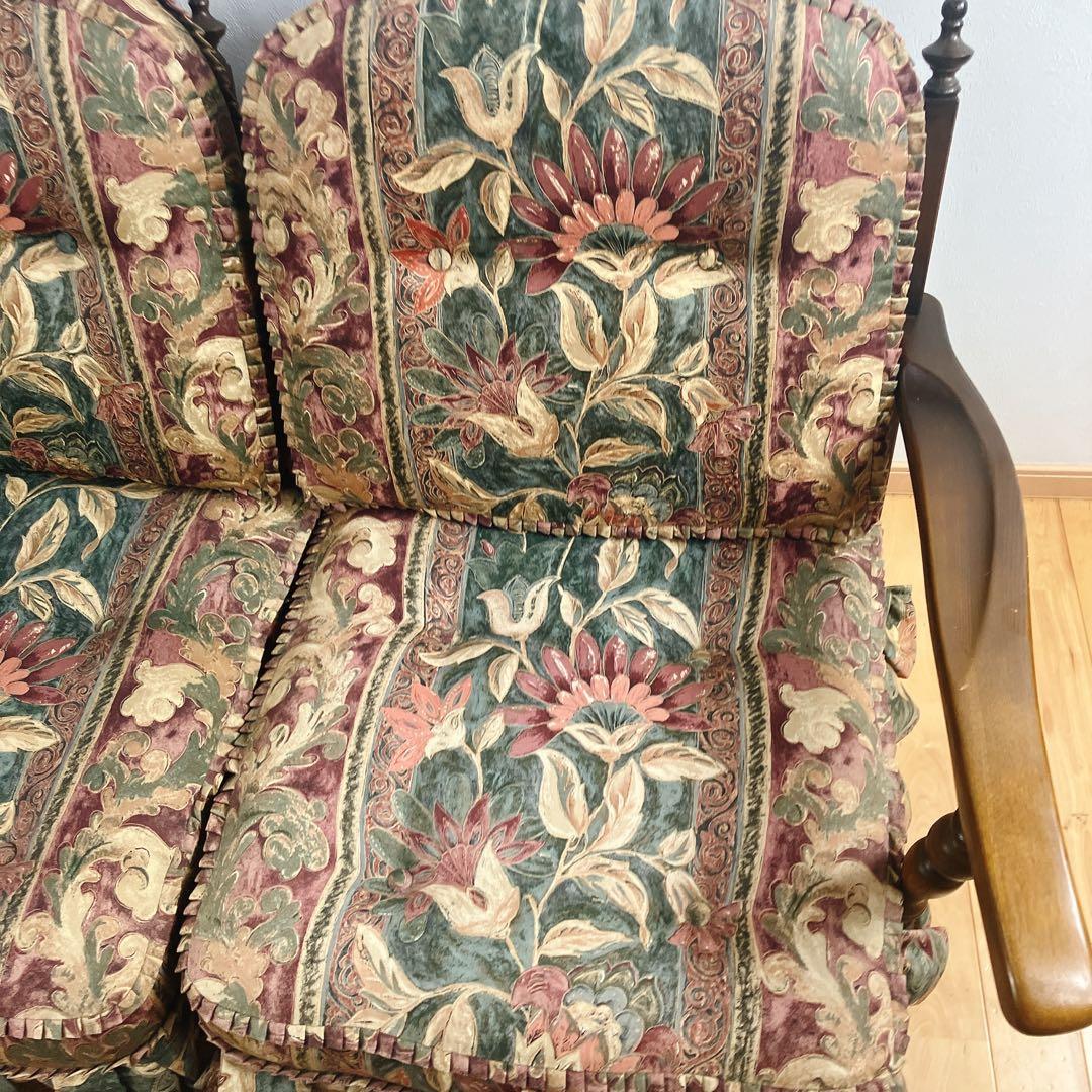 美品　飛騨産業　キツツキ　穂高　花柄　2人掛けソファ　2P、二人掛け　定価24万