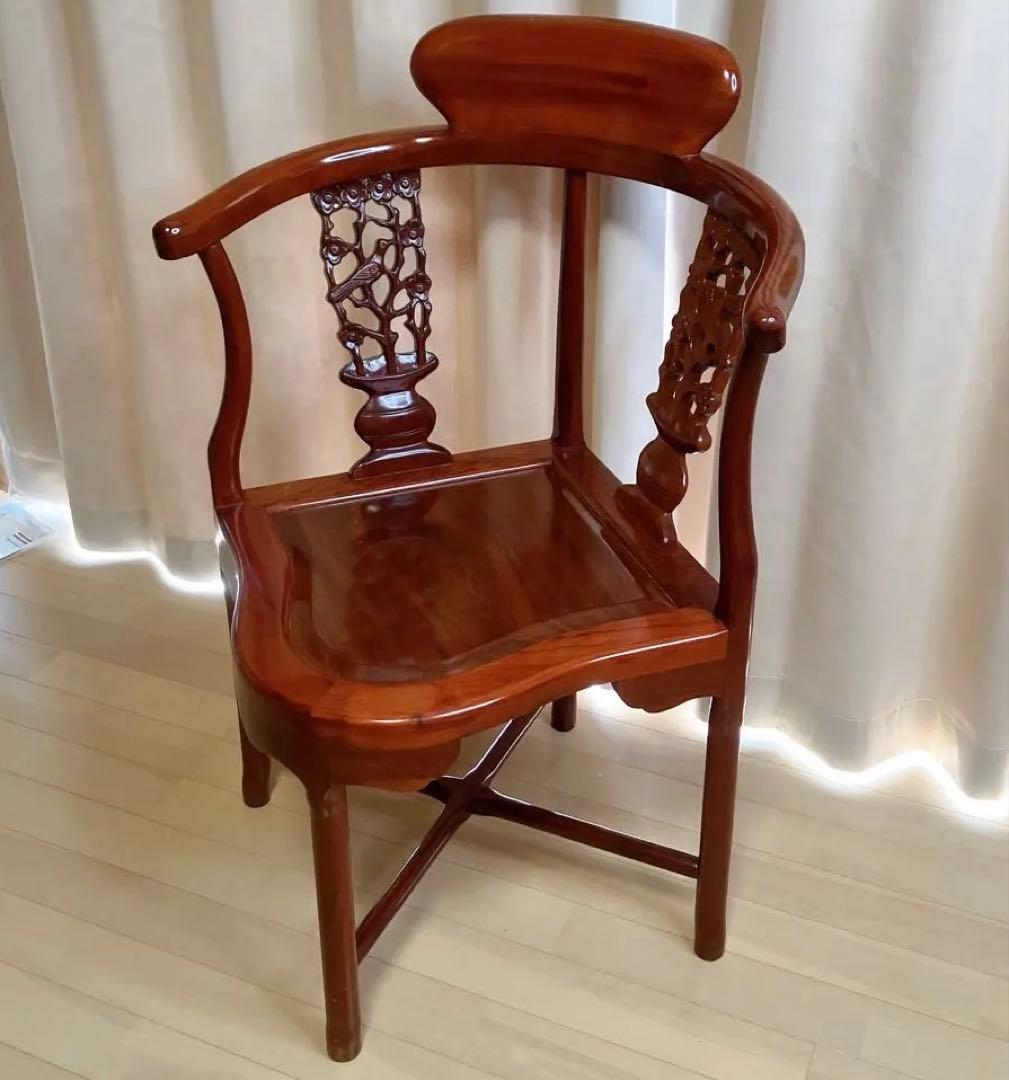 専用】　　　　　　【ビンテージ】唐木調 透かし彫り アームチェア 無垢材